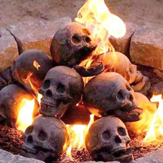 Skull Fire Pit Burning Stone Skulls-Skulls Prop-Fireplace Skulls