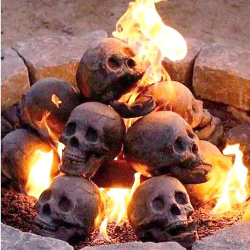 Skull Fire Pit Burning Stone Skulls-Skulls Prop-Fireplace Skulls