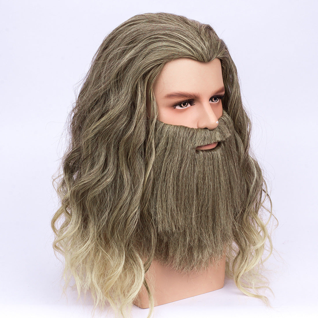 Grey Long Hair With Beard and Mustache-Cosplay-Headgear