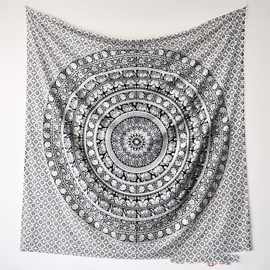 Large Mandala Tapestry-Black and White Mandala Pattern Wall Hanging