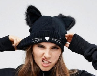 Cat Ears Knit Cap-Black Knit Winter/Fall-Election Seasons-Cat Ears Hat!