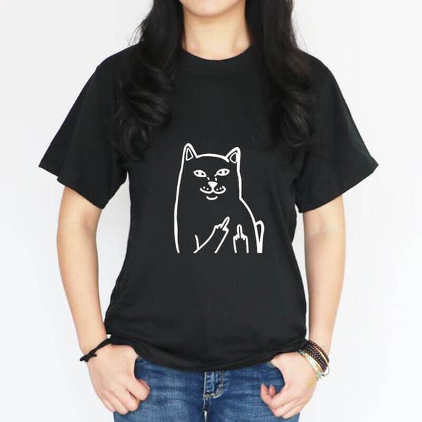 Kitty Cat Tee Shirt-Cat Flips The Bird-Cat Shirt Politically Incorrect