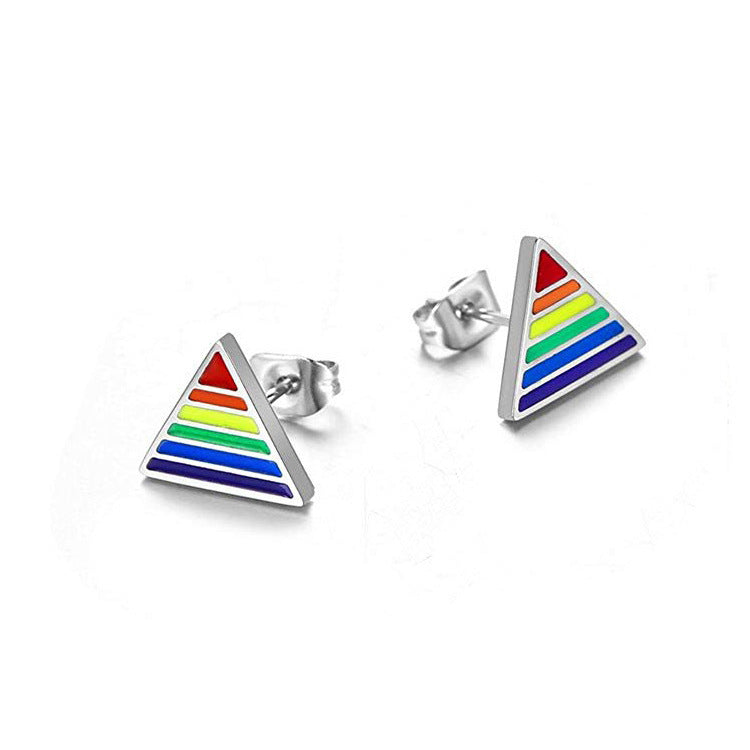 Rainbow Pyramid Earrings-Pride Rainbow Style Titanium Steel Jewelry