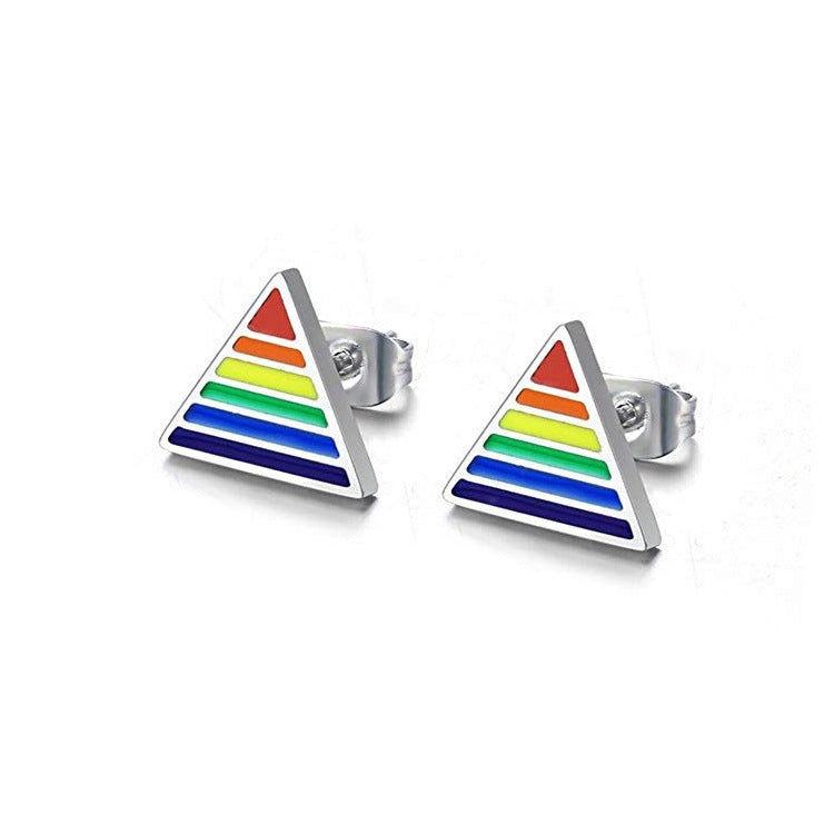 Rainbow Pyramid Earrings-Pride Rainbow Style Titanium Steel Jewelry