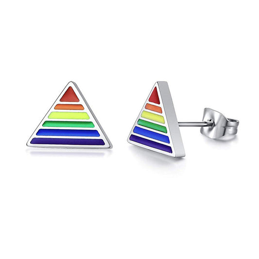 Rainbow Pyramid Earrings-Pride Rainbow Style Titanium Steel Jewelry