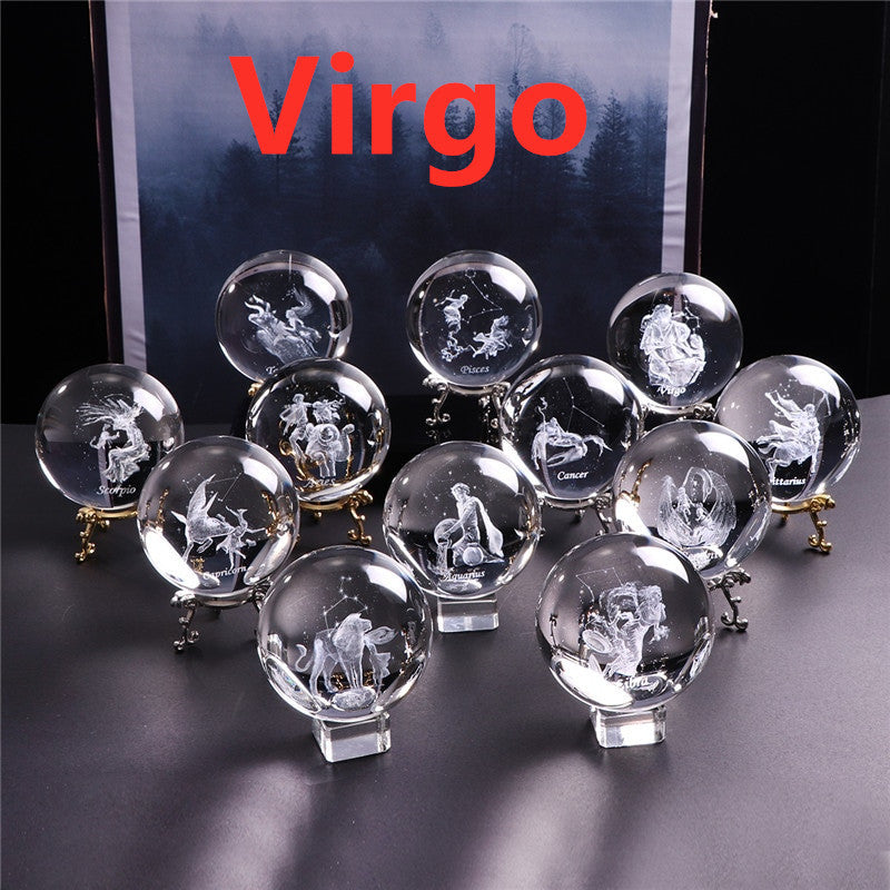 Laser Engraved Zodiac Crystal Ball-All 12 Astrological Signs