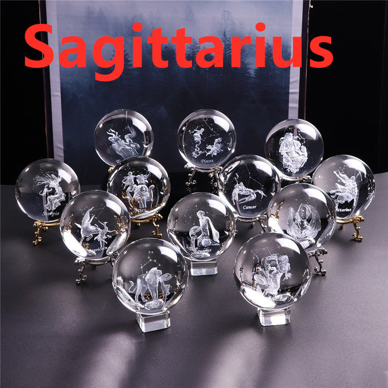 Laser Engraved Zodiac Crystal Ball-All 12 Astrological Signs