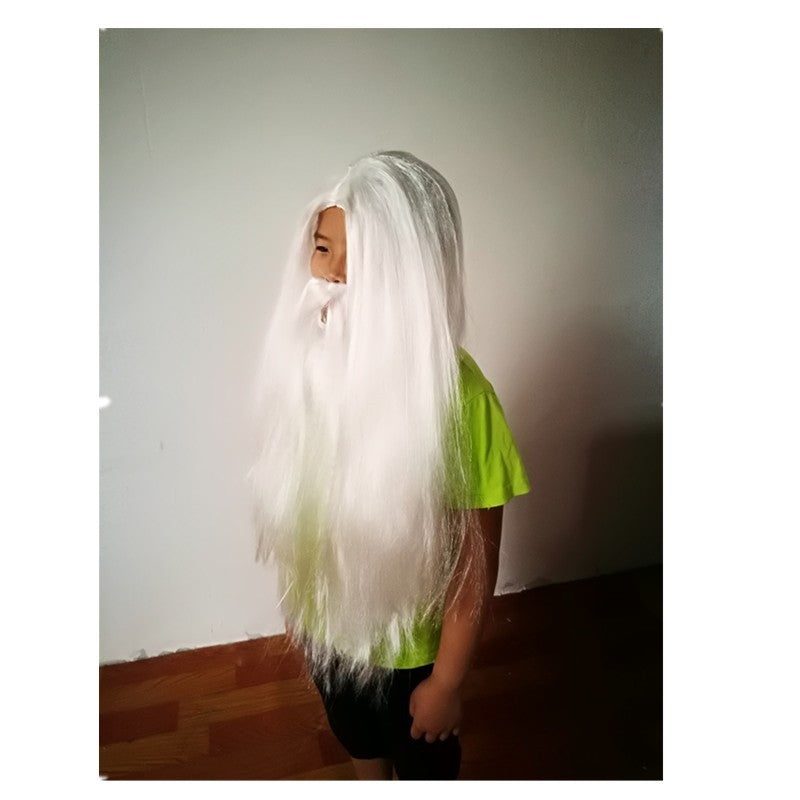 White Full Size Wig-White Mustache And Beard Hair-Children-Adults