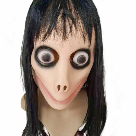 Long Hair Spooky Ghoul Mask-Halloween Creepy MoMo Face