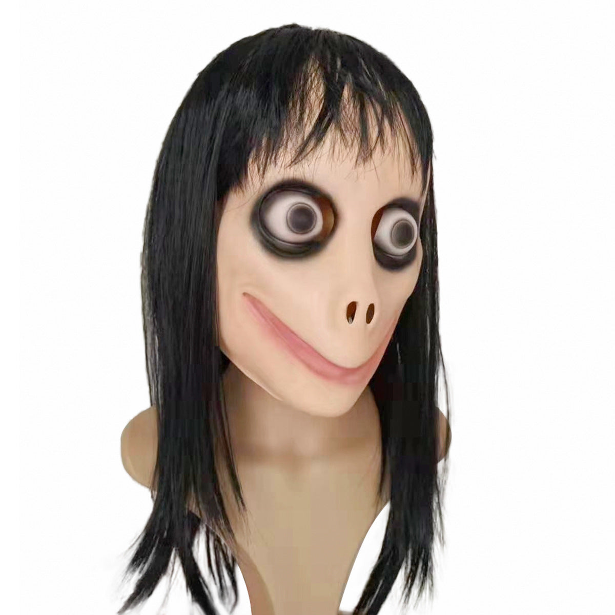 Long Hair Spooky Ghoul Mask-Halloween Creepy MoMo Face