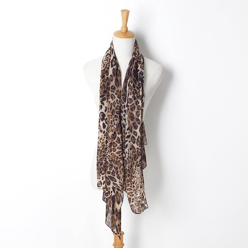 Leopard Print Scarf-Super Long Classic Sheer Scarf