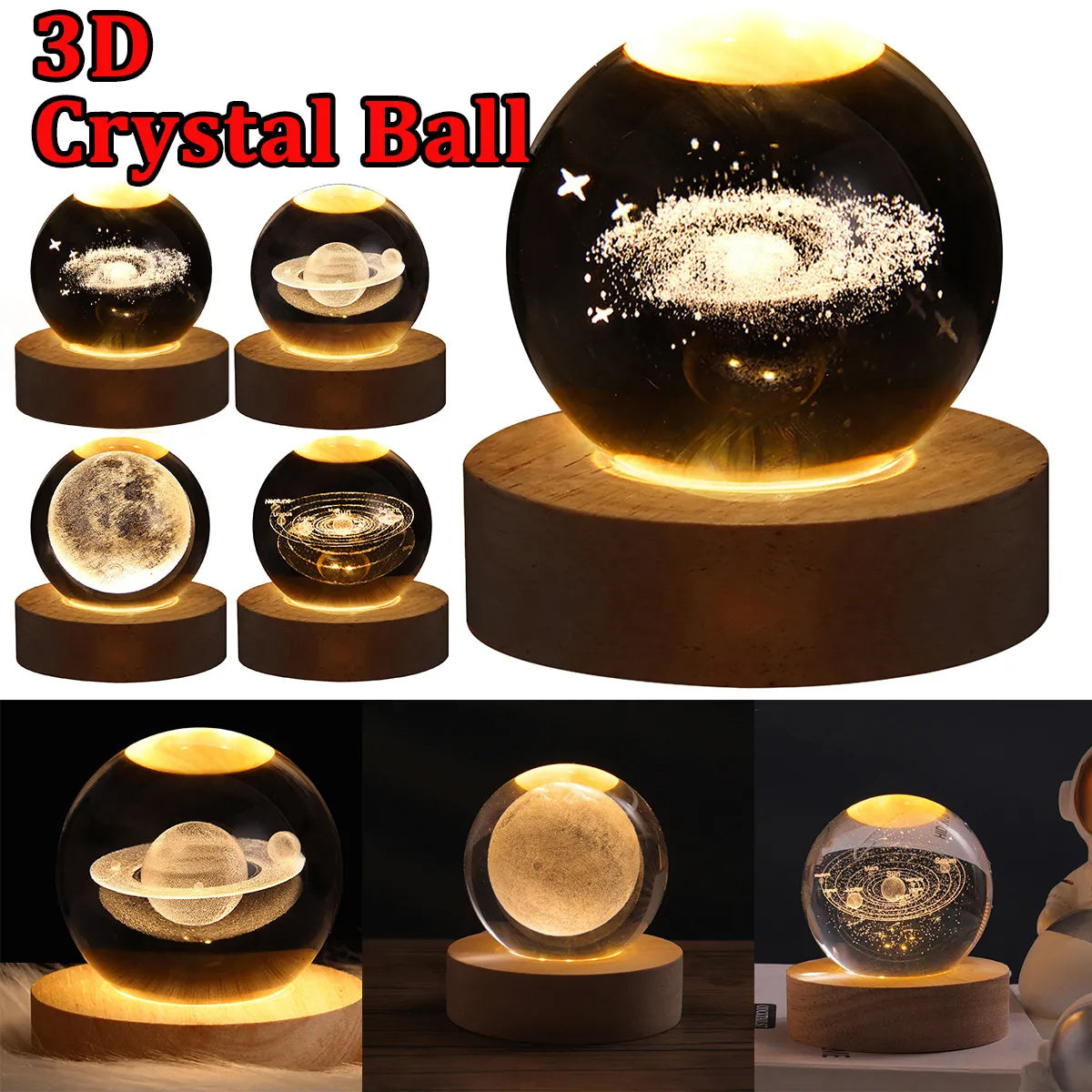 LED Night Light-Galaxy Crystal Ball Table Lamp-3D Decorative Lamp