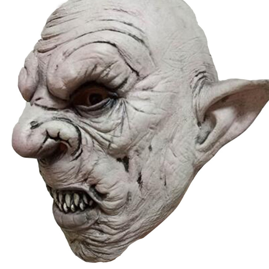 Ghoul Hood Horror Mask-Halloween Scary Creepy Grey Goblin Face