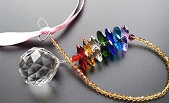 Gorgeous Hanging Crystal Ball on Rainbow Beads-Indoor/Outdoor-Sun Prizm