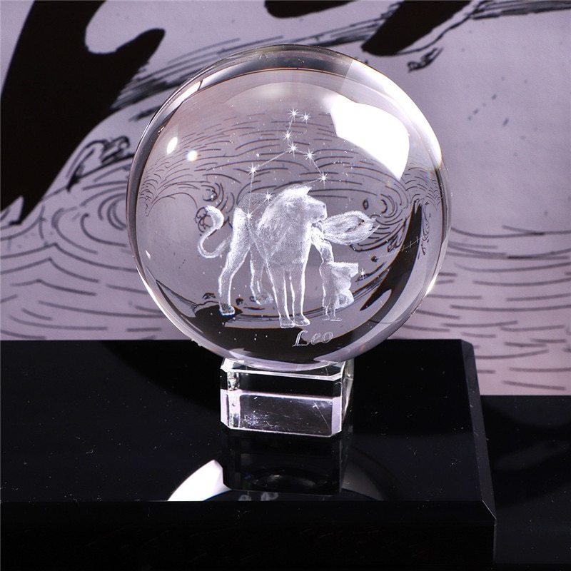 Laser Engraved Zodiac Crystal Ball-All 12 Astrological Signs