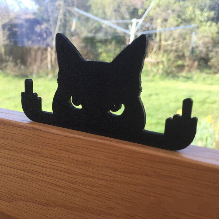 Black Cat Decoration-Cat Flipping Middle Finger, Er, Paw! Window-Ledge