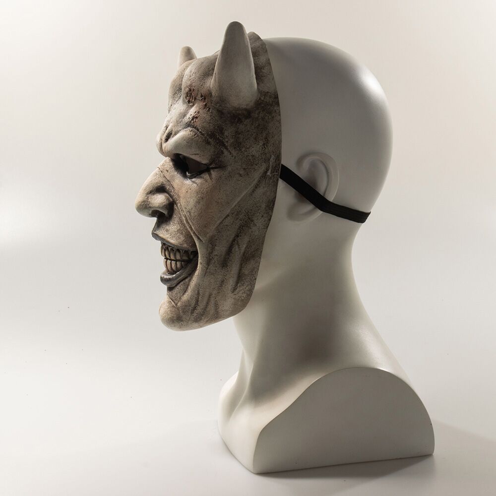 Horned Demon Face Mask-Halloween-Cosplay Evil Smiling Devil