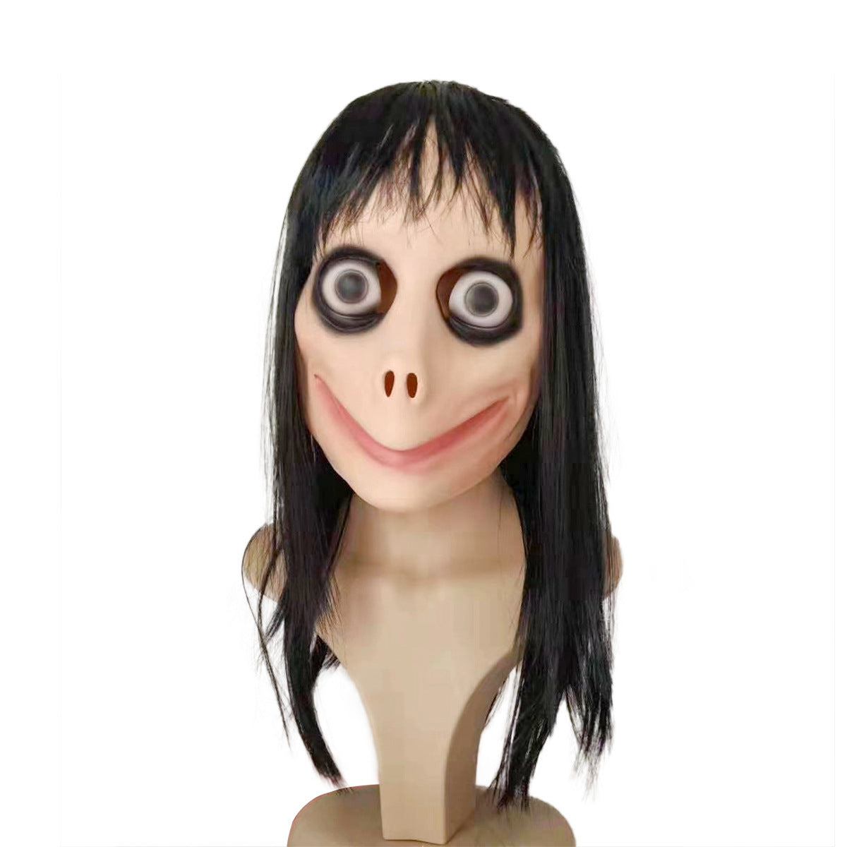 Long Hair Spooky Ghoul Mask-Halloween Creepy MoMo Face