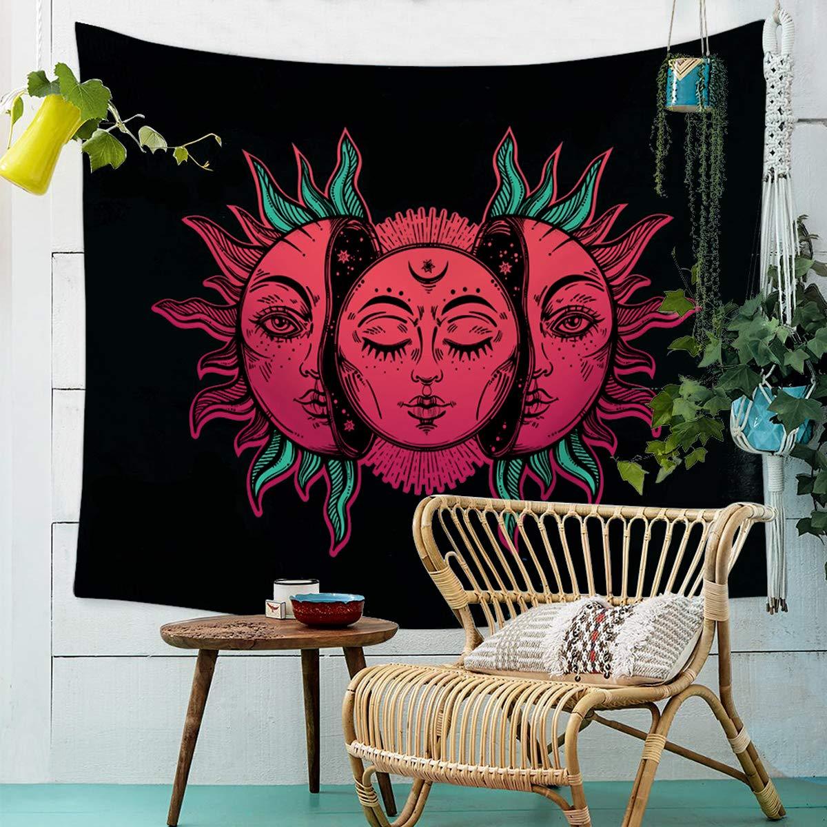 Sun And Moon Boho Style Tapestry-Retro Vibrant Pink Sun Wall Hanging