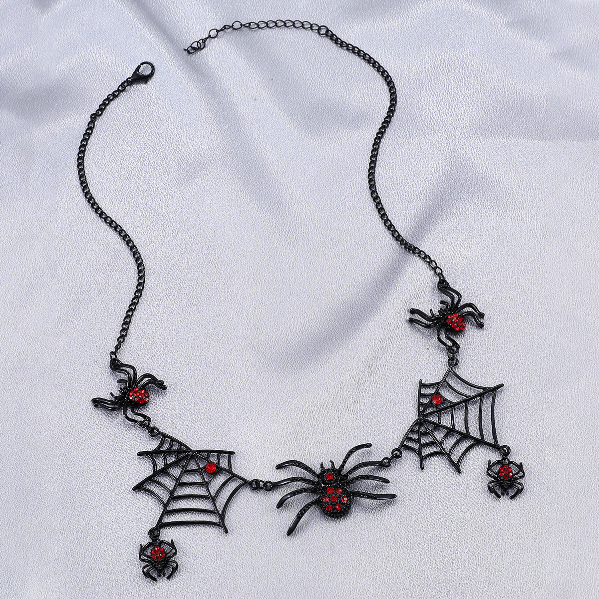 Spider Web Necklace With Spiders-Halloween Jewelry-Spiders-Goth