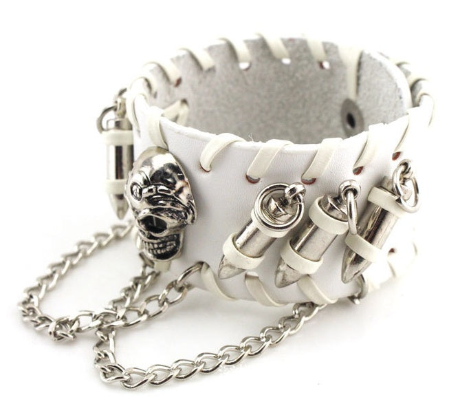 Heavy Metal-Punk-Gothic-PU Leather Wristband-Skull-Bullets-Chain