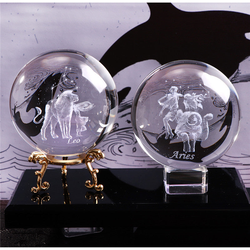 Laser Engraved Zodiac Crystal Ball-All 12 Astrological Signs