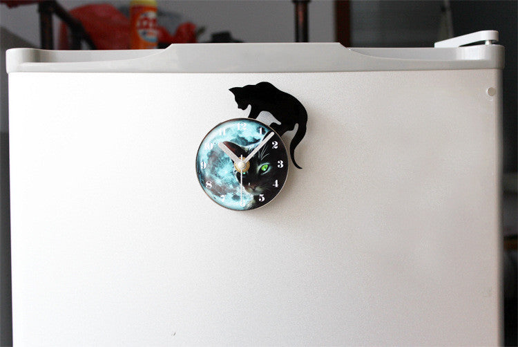 Refrigerator Cat Magnet With Clock-Decorative Cat Clock With Magnet