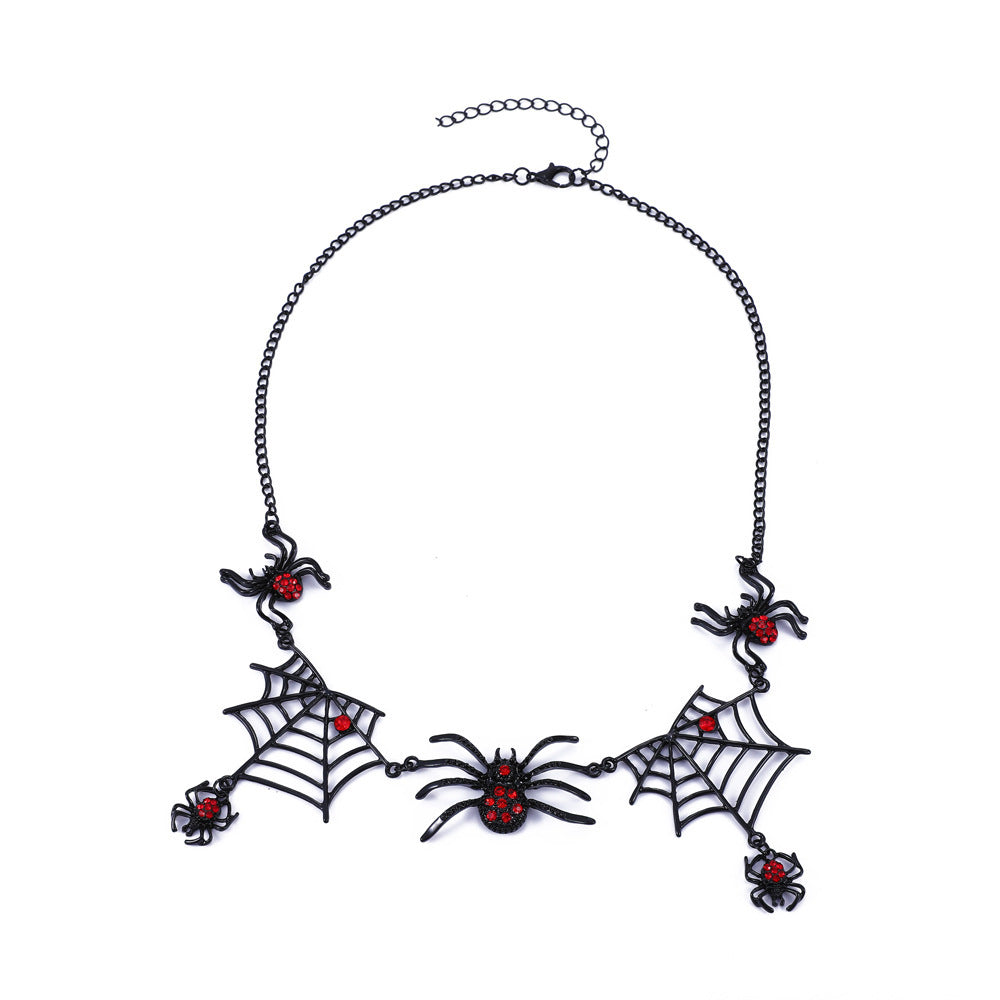 Spider Web Necklace With Spiders-Halloween Jewelry-Spiders-Goth