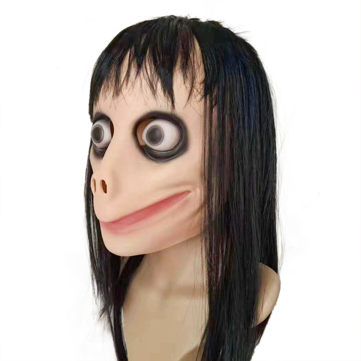 Long Hair Spooky Ghoul Mask-Halloween Creepy MoMo Face