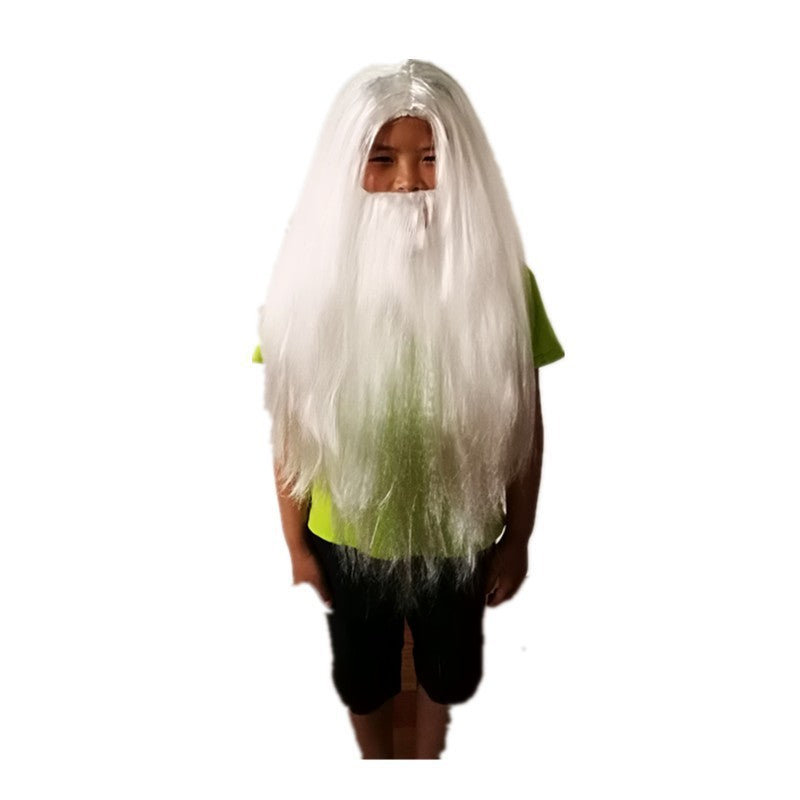 White Full Size Wig-White Mustache And Beard Hair-Children-Adults