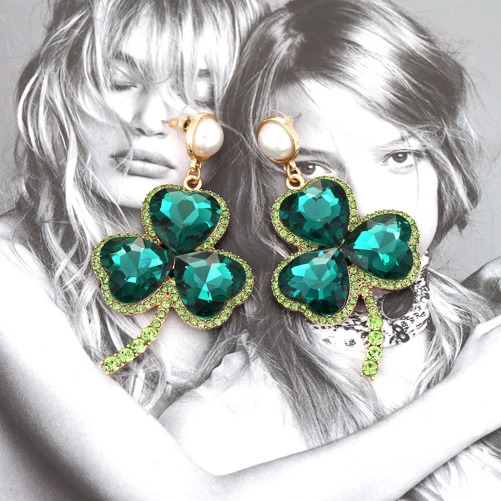 Colorful Emerald Crystals-Clover Earrings