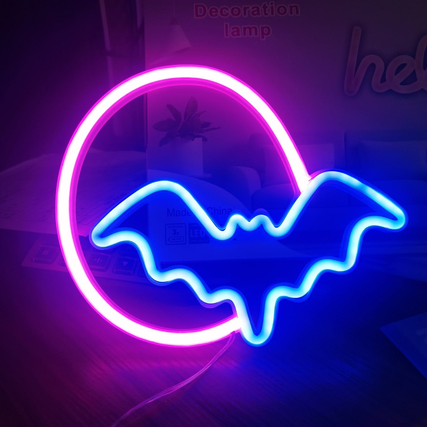 Moon Bat Neon Light-Neon Decor-Bat/Moon-Halloween Neon Sign