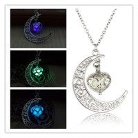 Glowing Pendant Necklace- Silver Plated Moon Pendant Necklace