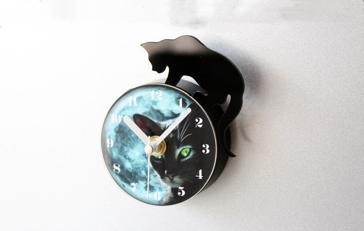 Refrigerator Cat Magnet With Clock-Decorative Cat Clock With Magnet