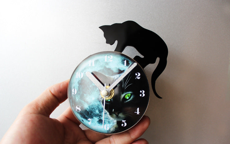 Refrigerator Cat Magnet With Clock-Decorative Cat Clock With Magnet