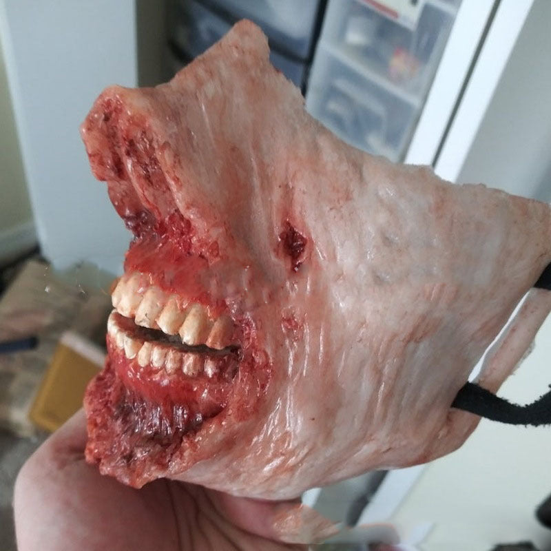 Half-Face Horror Mask-Realistic Gory Lower Face Exploded/Eaten Away