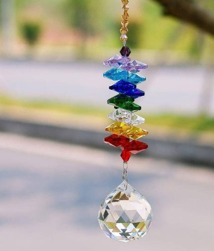 Gorgeous Hanging Crystal Ball on Rainbow Beads-Indoor/Outdoor-Sun Prizm