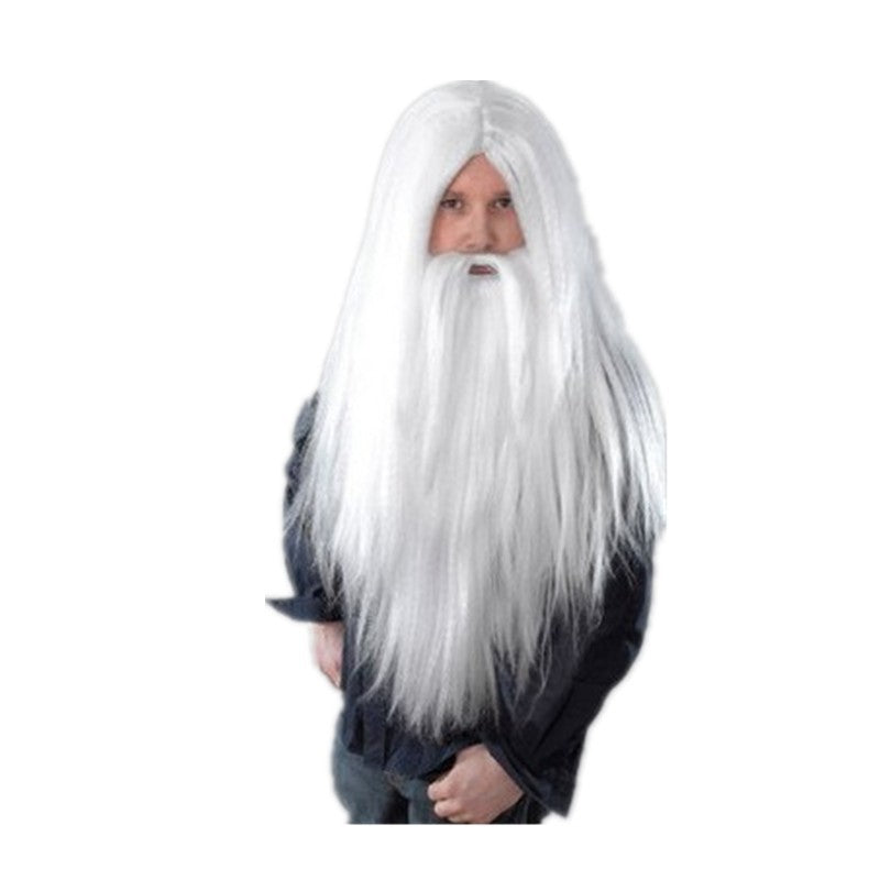 White Full Size Wig-White Mustache And Beard Hair-Children-Adults