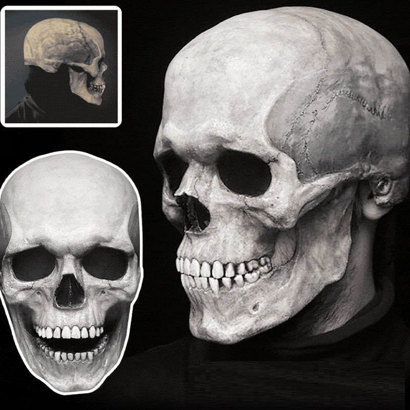 Skull Head-Mask-Helmet-MOVEABLE JAW- Full Head Halloween Mask