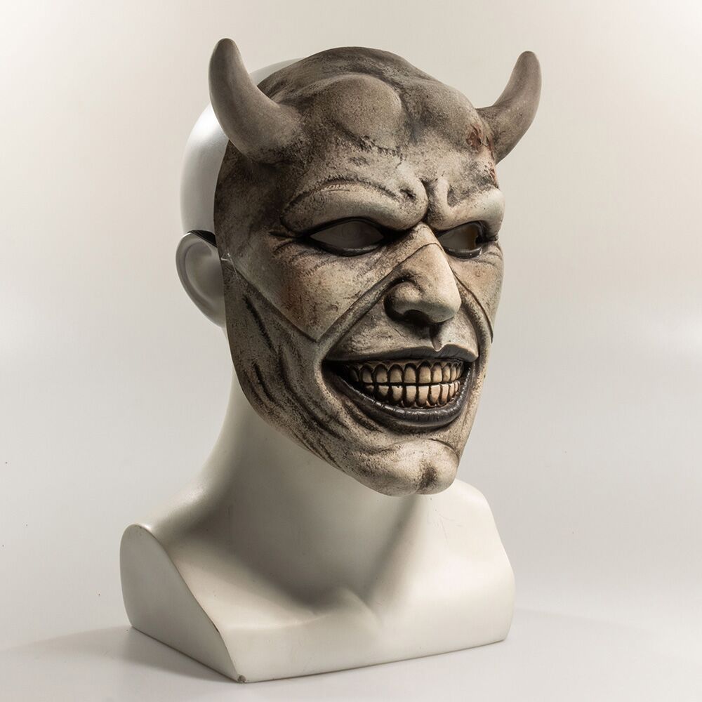 Horned Demon Face Mask-Halloween-Cosplay Evil Smiling Devil