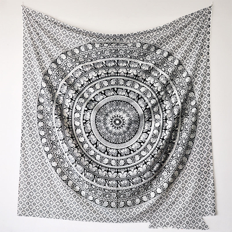 Large Mandala Tapestry-Black and White Mandala Pattern Wall Hanging