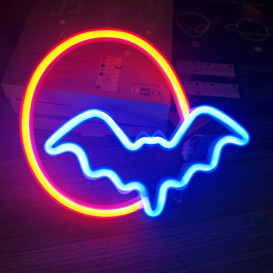 Moon Bat Neon Light-Neon Decor-Bat/Moon-Halloween Neon Sign