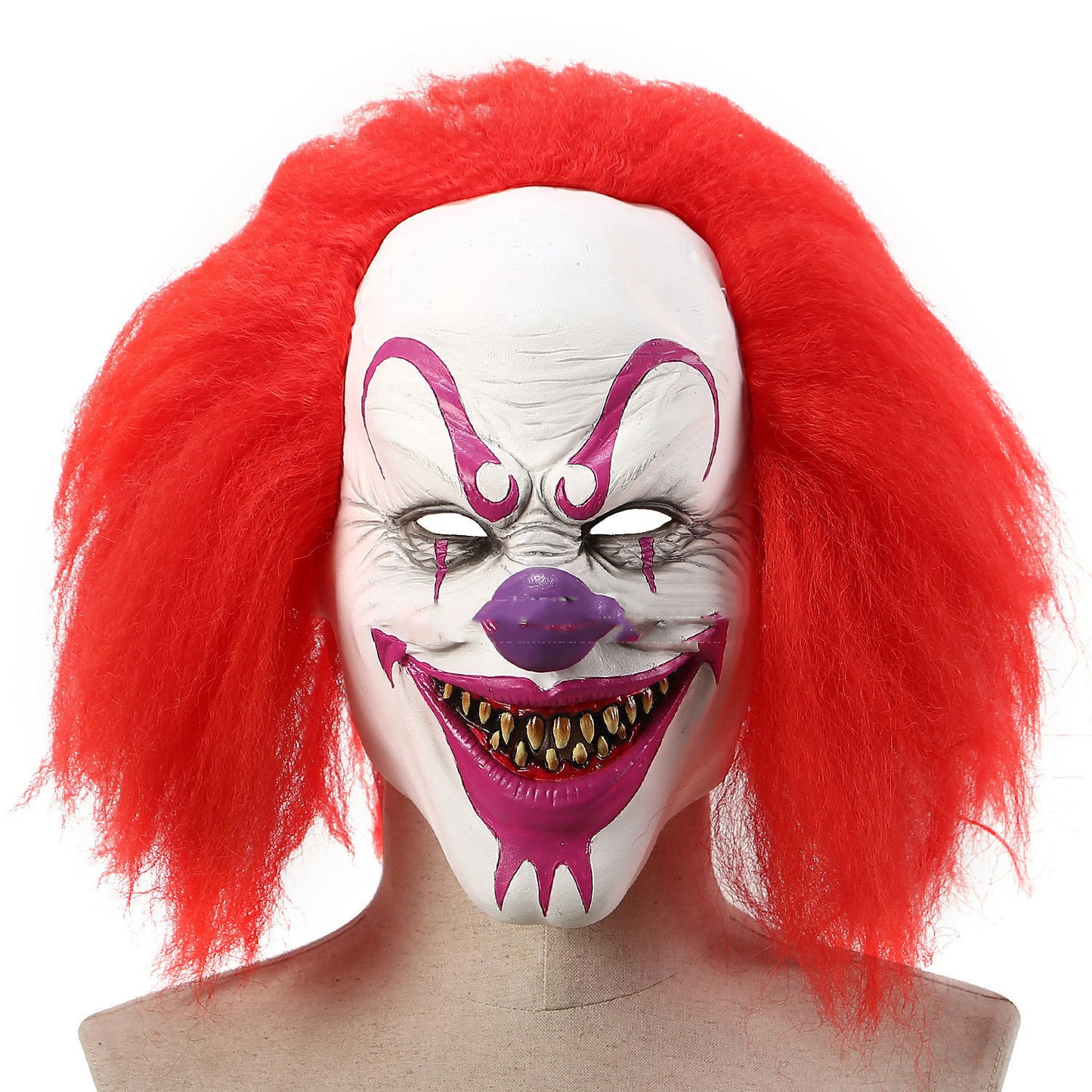 Horror Clown Mask With Hair-Full Head Adult Horror Mask-Halloween Scary