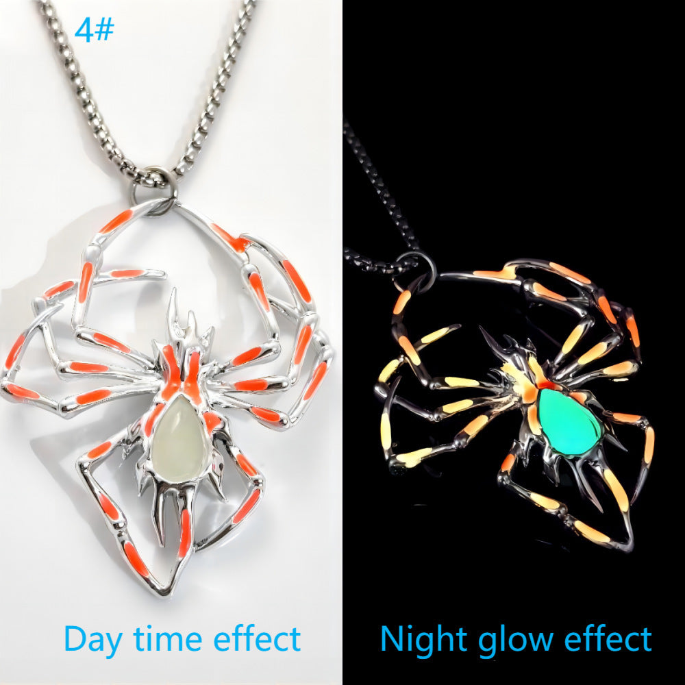 Luminous Spider Necklace-Halloween-Goth Style Spider-Luminescent Colors