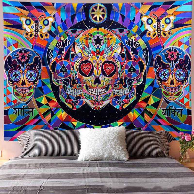 Skull Designs-Boho Style Tapestries-Large Retro Style Wall Art