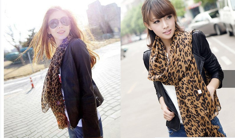 Leopard Print Scarf-Super Long Classic Sheer Scarf