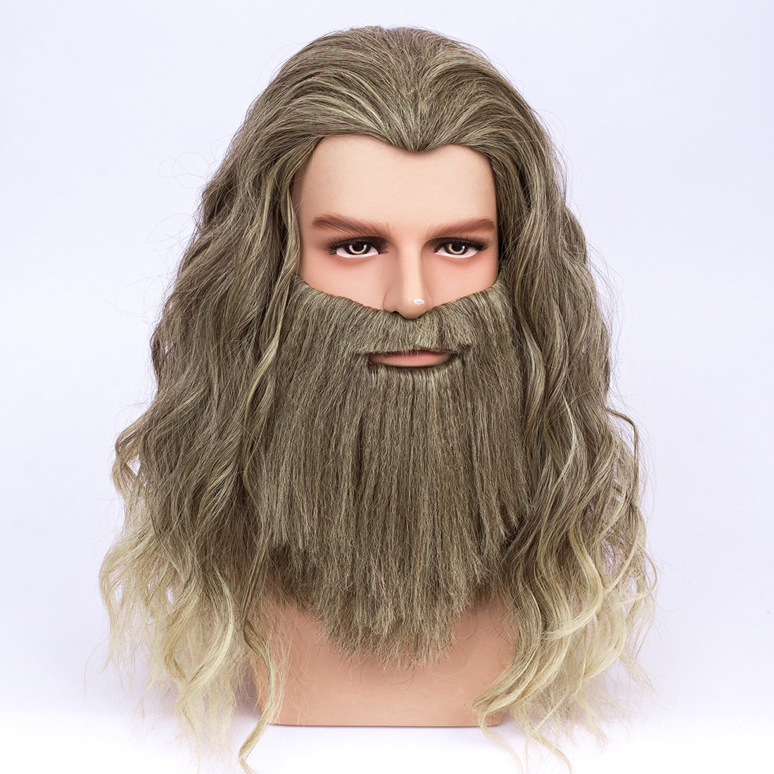 Grey Long Hair With Beard and Mustache-Cosplay-Headgear