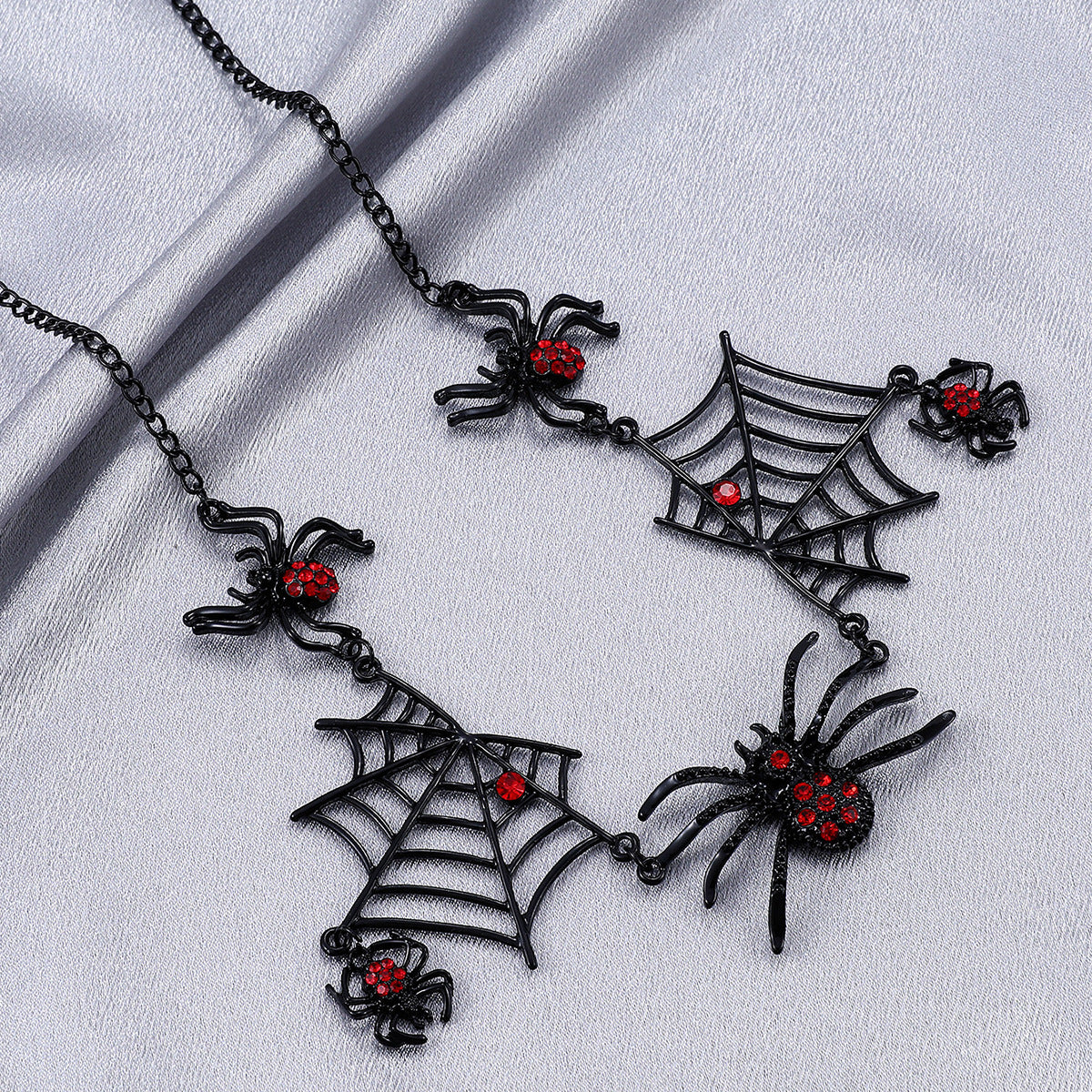 Spider Web Necklace With Spiders-Halloween Jewelry-Spiders-Goth