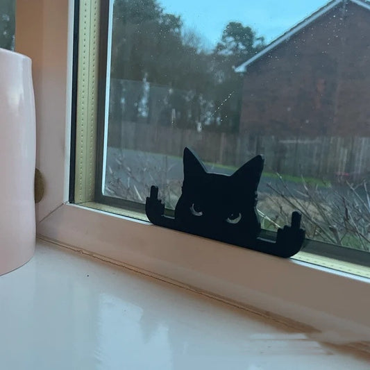 Black Cat Decoration-Cat Flipping Middle Finger, Er, Paw! Window-Ledge