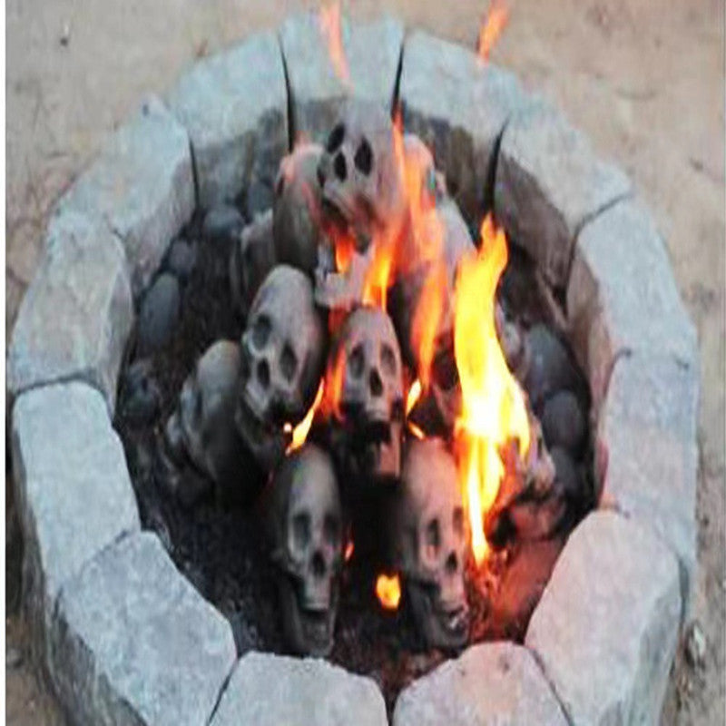 Skull Fire Pit Burning Stone Skulls-Skulls Prop-Fireplace Skulls